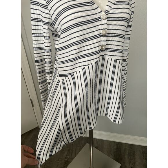 Maeve Anthropologie Eliza Henley Babydoll Tunic Size Medium white Black Striped - Picture 5 of 11